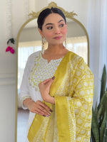 Thumbnail for The52 Women's Beautiful Viscose Embroidery work Straight Kurta with Pant and Dupatta Set