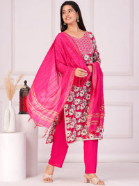 Thumbnail for Women Floral Printed Regular Straight Kurta & Palazzos With Dupatta (Pink) - Rasiya