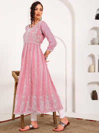 Thumbnail for HERE&NOW Women Chikankari Embroidered Thread Work Georgette Anarkali Kurta - Distacart