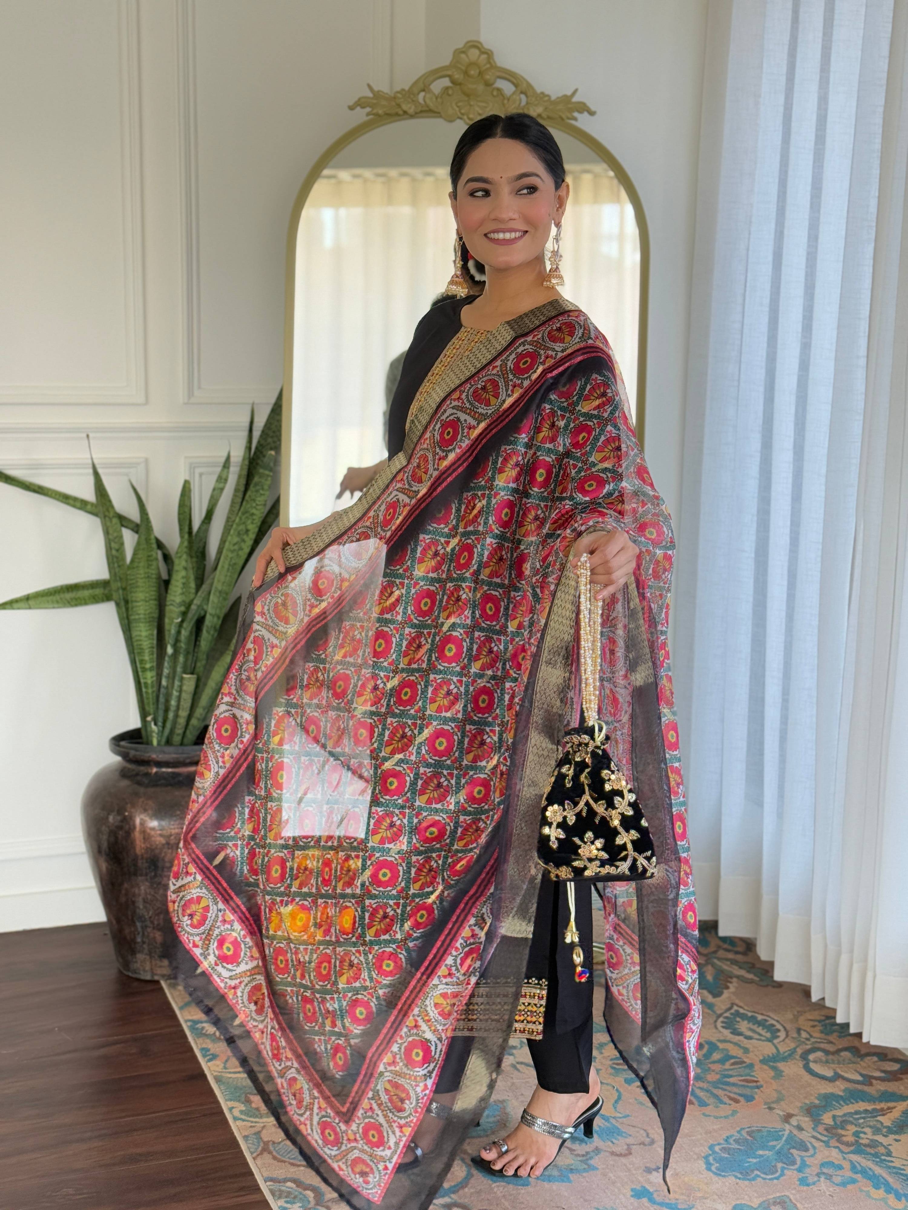 The52 Women's Viscose Embroidery work Straight Kurta with Pant and Dupatta Set