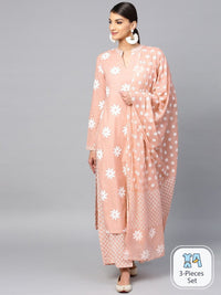 Thumbnail for Aks Floral Printed Pure Cotton Straight Kurta With Palazzos & Dupatta - Distacart