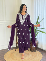 Thumbnail for The52 Chikankari Work with Pure Cotton Fabric Straight Kurta, Pant and Dupatta Set