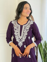Thumbnail for The52 Chikankari Work with Pure Cotton Fabric Straight Kurta, Pant and Dupatta Set