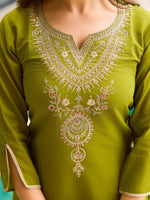 Thumbnail for The52 Women's Viscose Embroidery work Straight Kurta with Pant and Dupatta Set