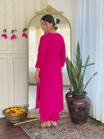 Thumbnail for The52 Women's Gorgeous Viscose Embroidery work Straight Kurta with Pant and Dupatta Set