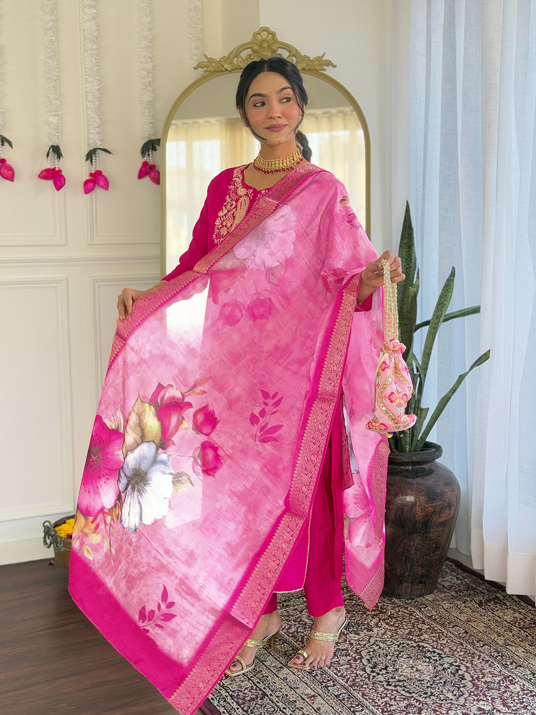 The52 Women's Gorgeous Viscose Embroidery work Straight Kurta with Pant and Dupatta Set