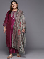 Thumbnail for Sztori Plus Size Yoke Design Regular Sequinned Chanderi Silk Kurta & Trousers With Dupatta - Distacart