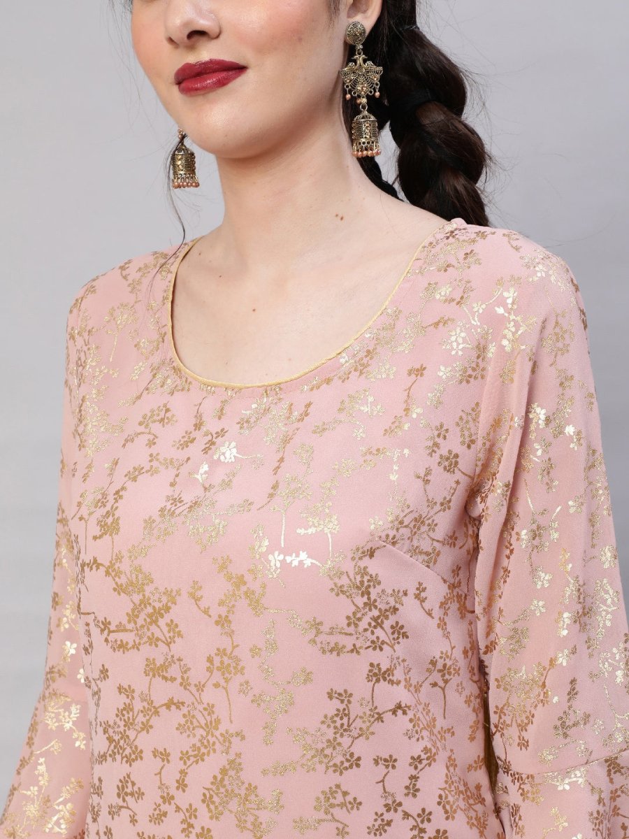Aks Floral Printed Bell Sleeves Regular Kurta With Trousers - Distacart