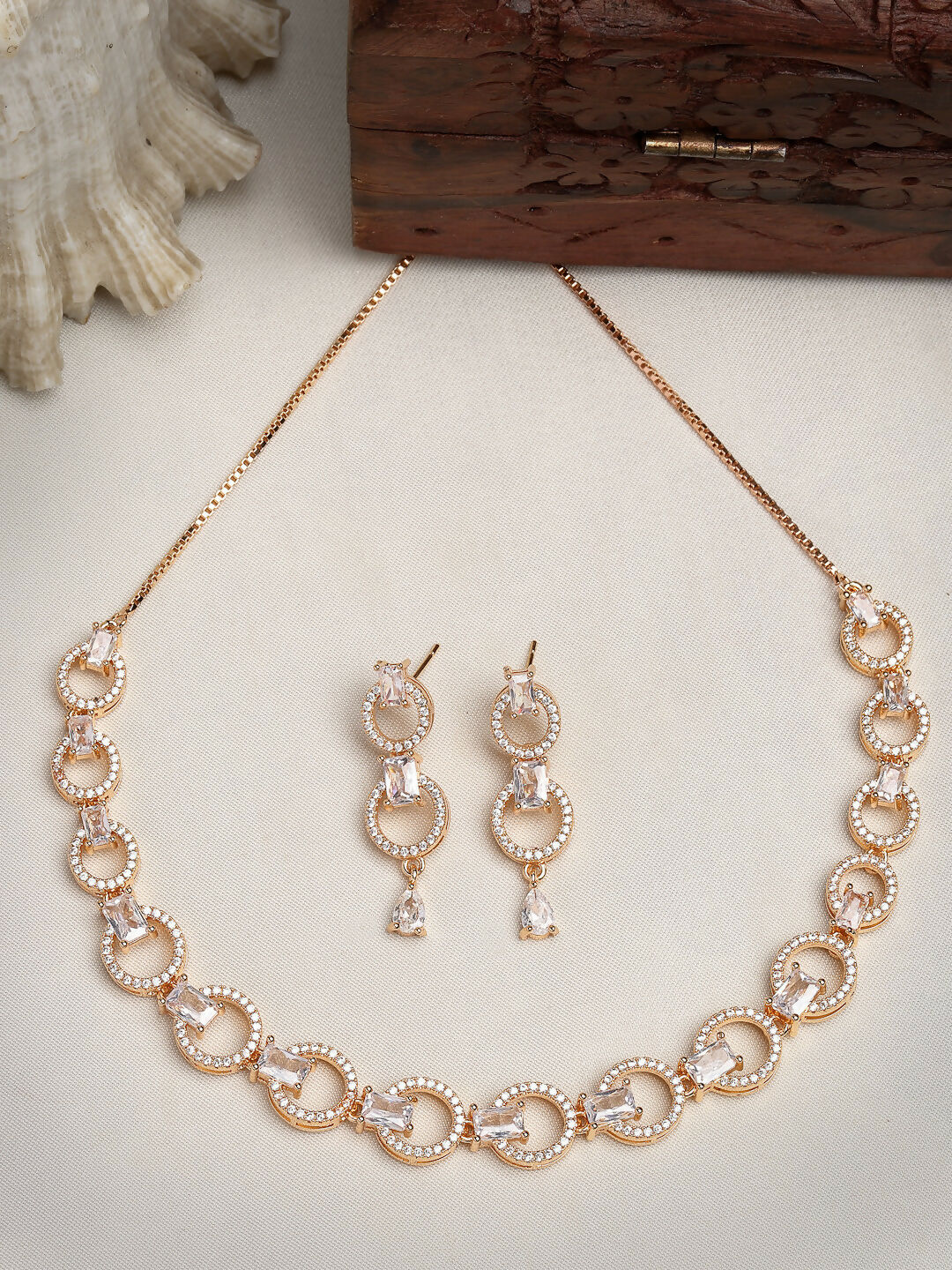 NVR Women's Gold-Plated American Diamond Studded Handcrafted Jewellery Set - Distacart