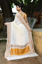 Thumbnail for Joban Fashion Cream Crepe Chiffon Pure Handloom Banarasi Silk Saree