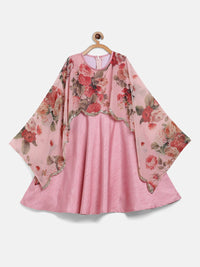 Thumbnail for Ahalyaa Pink Poly Silk A-Line Girl's Kurta