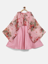Thumbnail for Ahalyaa Pink Poly Silk A-Line Girl's Kurta