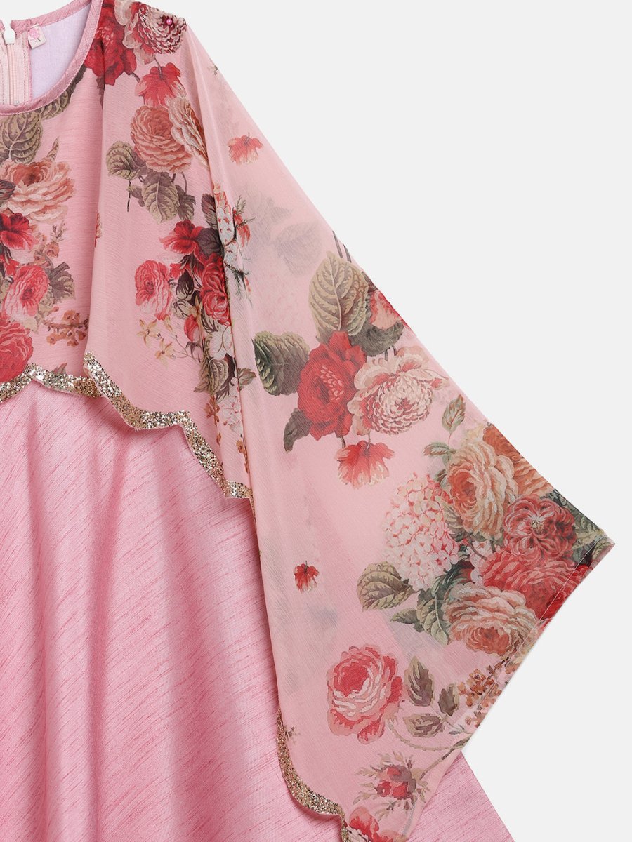 Ahalyaa Pink Poly Silk A-Line Girl's Kurta