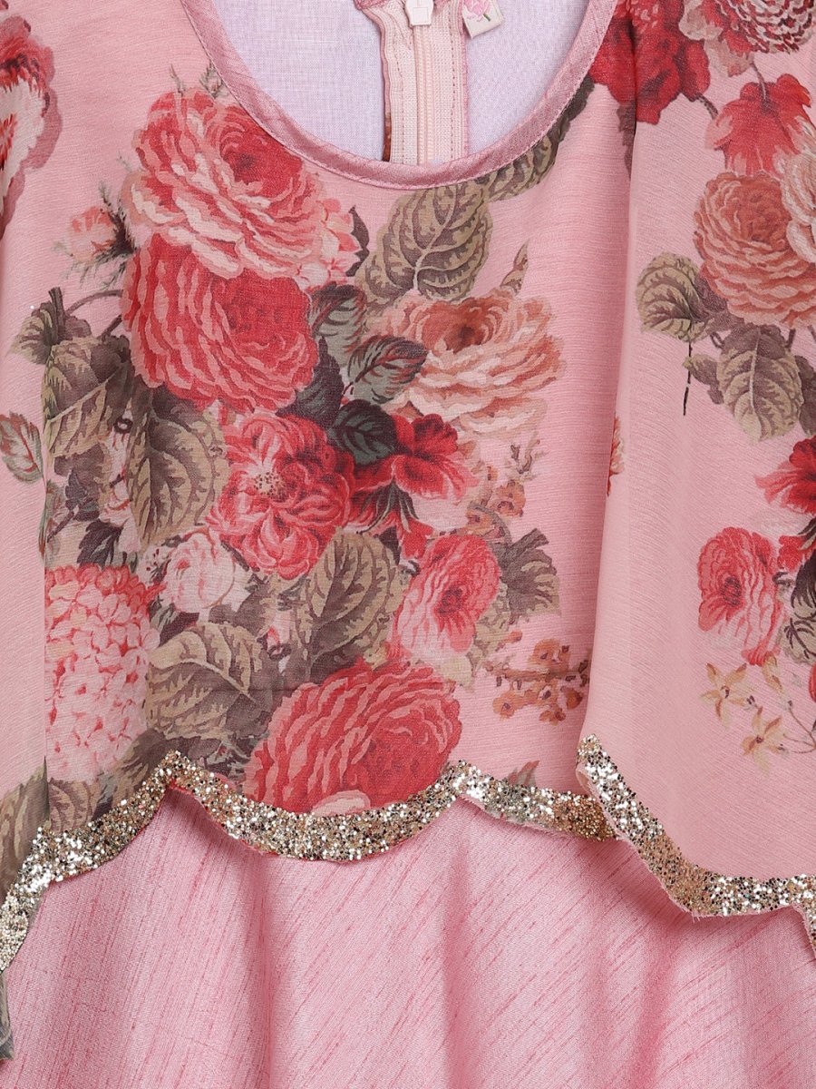 Ahalyaa Pink Poly Silk A-Line Girl's Kurta