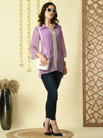 Thumbnail for Myshka Women's Purple Embroidered Party Fusion Top - Distacart