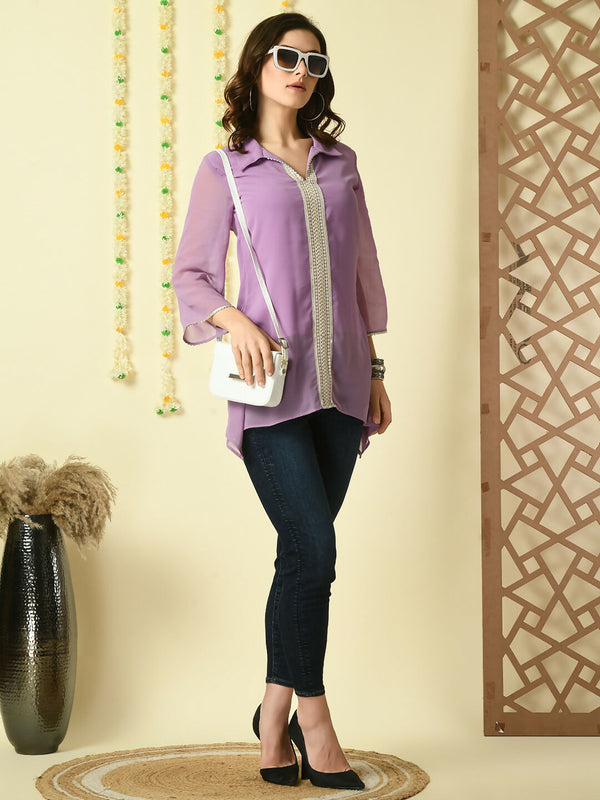 Myshka Women's Purple Embroidered Party Fusion Top - Distacart