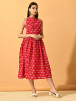 Thumbnail for Myshka Women's Pink Fit and Flare Party Dress - Distacart