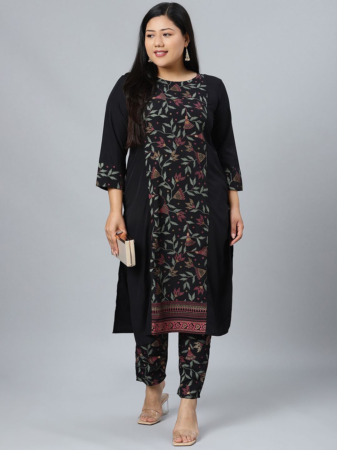 Sztori Plus Size Floral Printed Straight Kurta With Trouser - Distacart