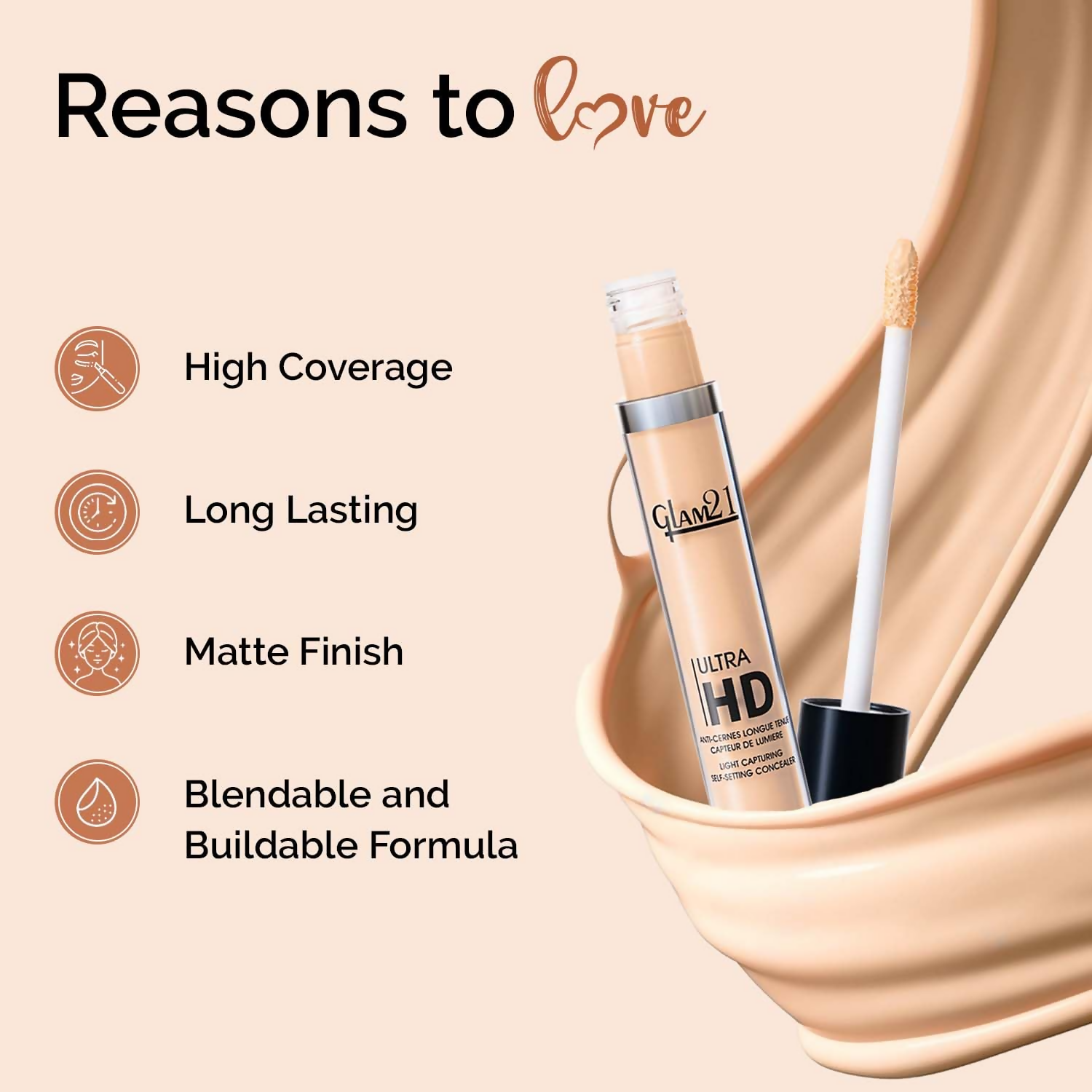 Glam21 Ultra HD Liquid Concealer for HD Finish - Toast - Distacart