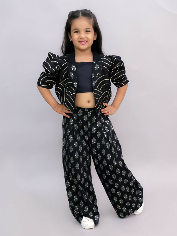 Lil Drama Bollywood Tadka Black Stylish Jacket and Pant With Bustier Set For Girls