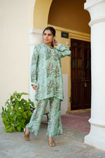 Thumbnail for Vaasva Women Sky Blue Muslin Embroidered Shirt & Pant Set - Distacart