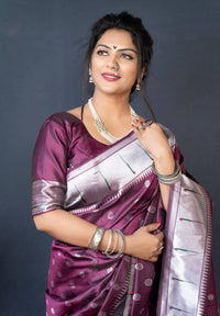 Thumbnail for Aastha Fashion Wine Woven Soft Paithani Silk Saree with Blouse - Distacart