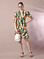 Thumbnail for Myshka Women's Multi Printed Shirt Collar Fit and Flare Party Dress - Distacart