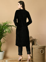 Thumbnail for Myshka Women's Black Velvet Kurta With Trousers Party Sets - Distacart
