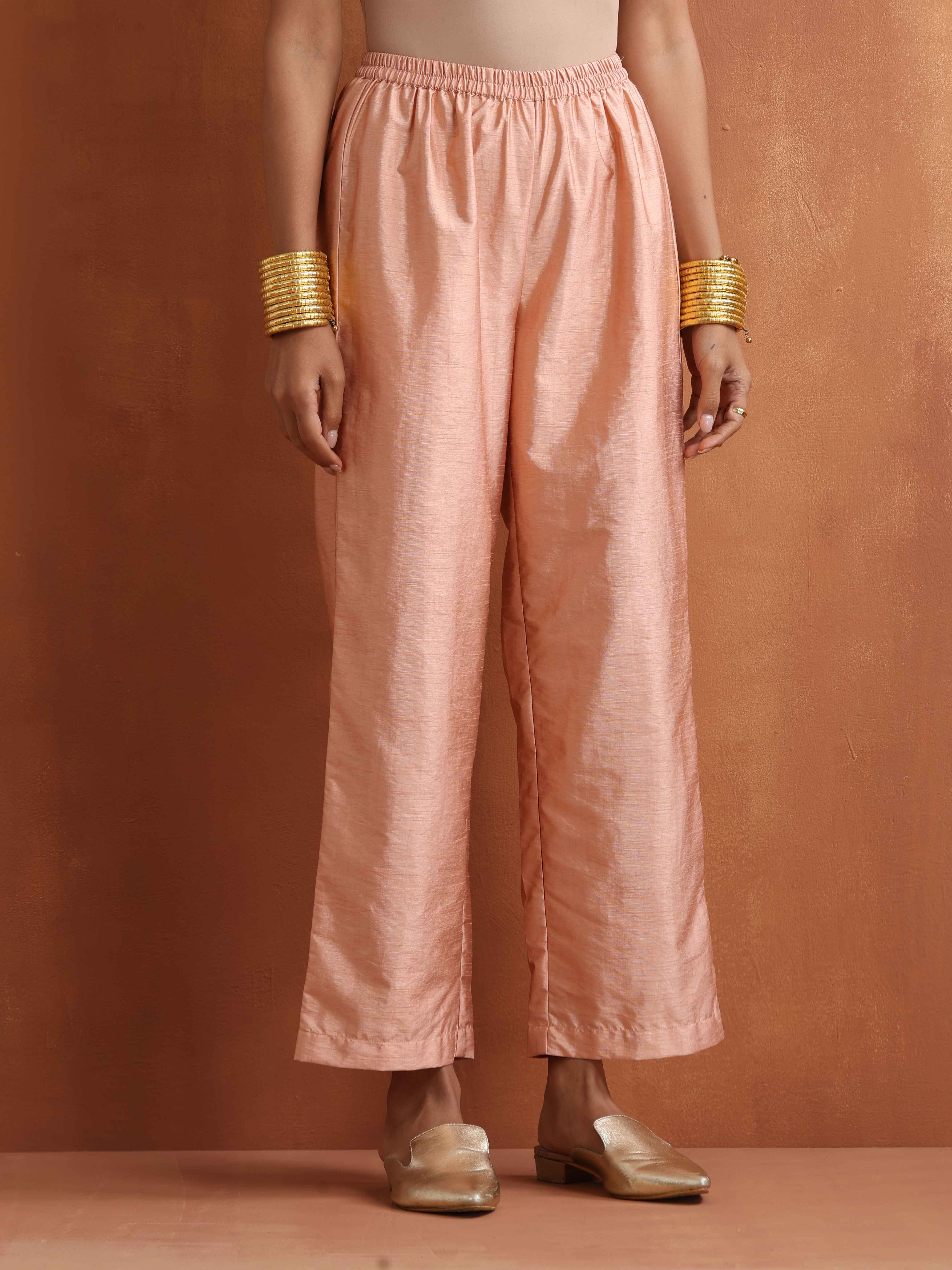 trueBrowns Blush Pink Tissue Flared Anarkali Kurta Set - Distacart