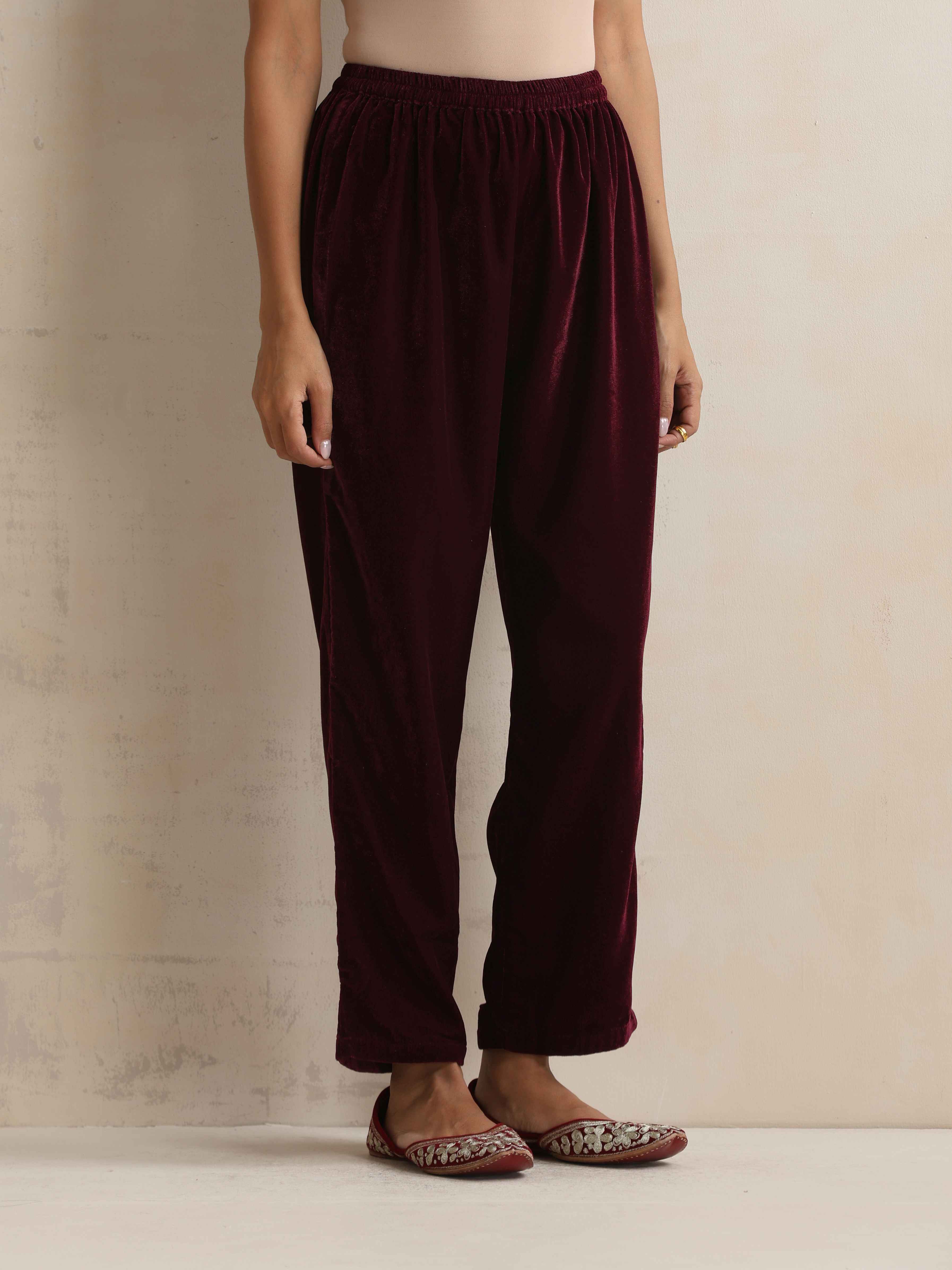 trueBrowns Purple Velvet Kurta Co-ord Set - Distacart