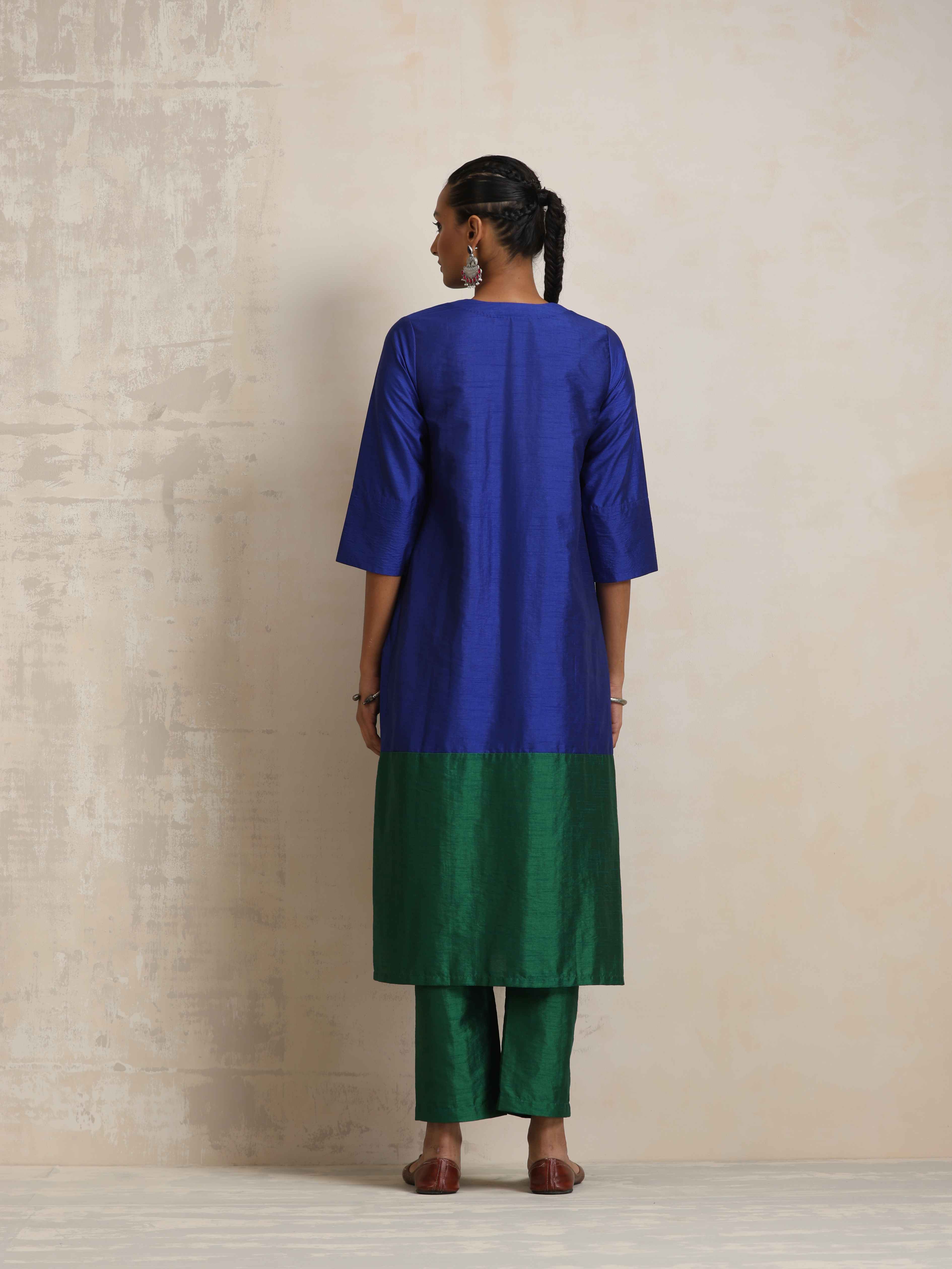 trueBrowns Blue Silk Kurta Set - Distacart