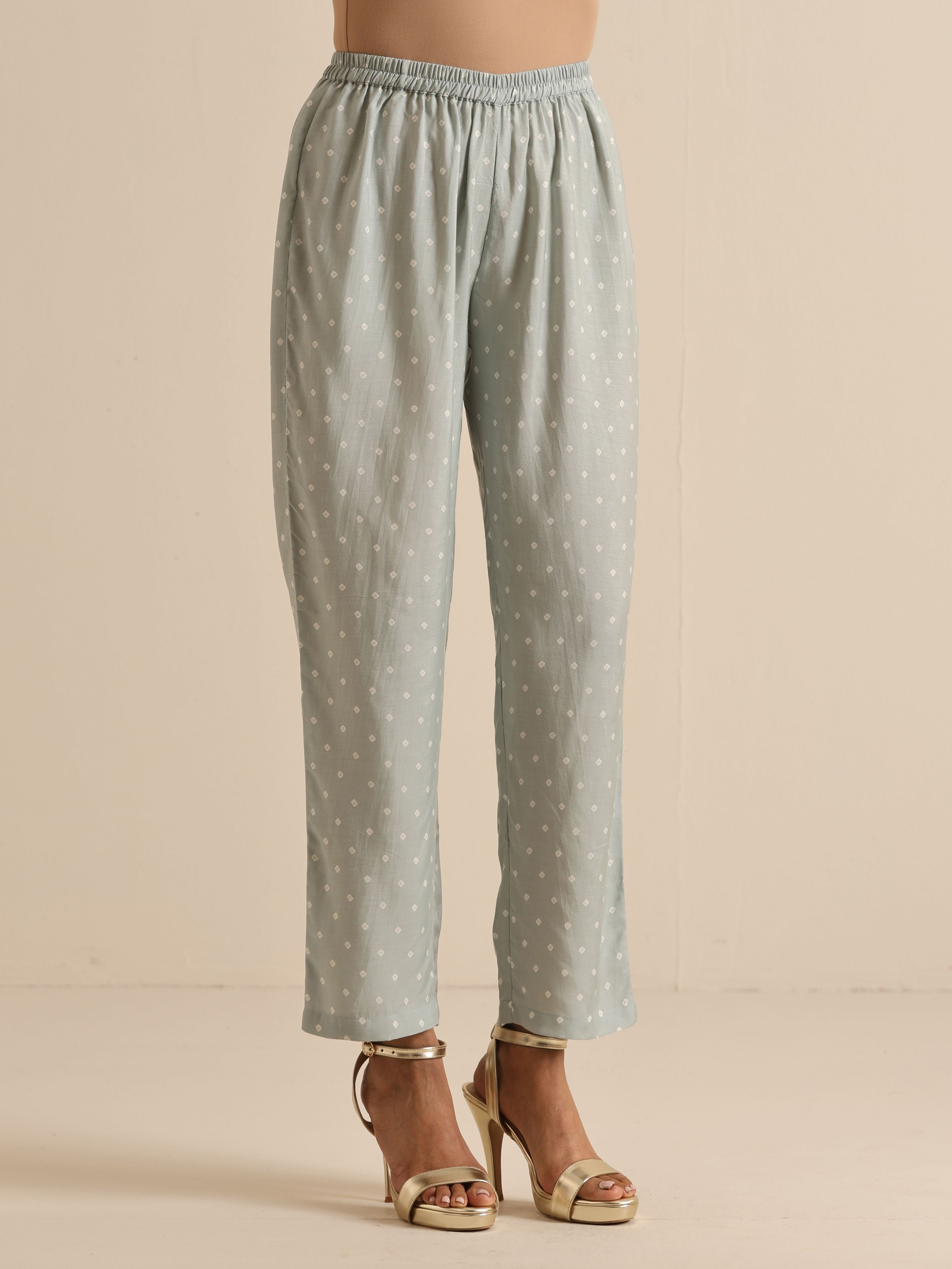 trueBrowns Grey Bandhani Printed Silk Kaftan Co-Ord Set - Distacart