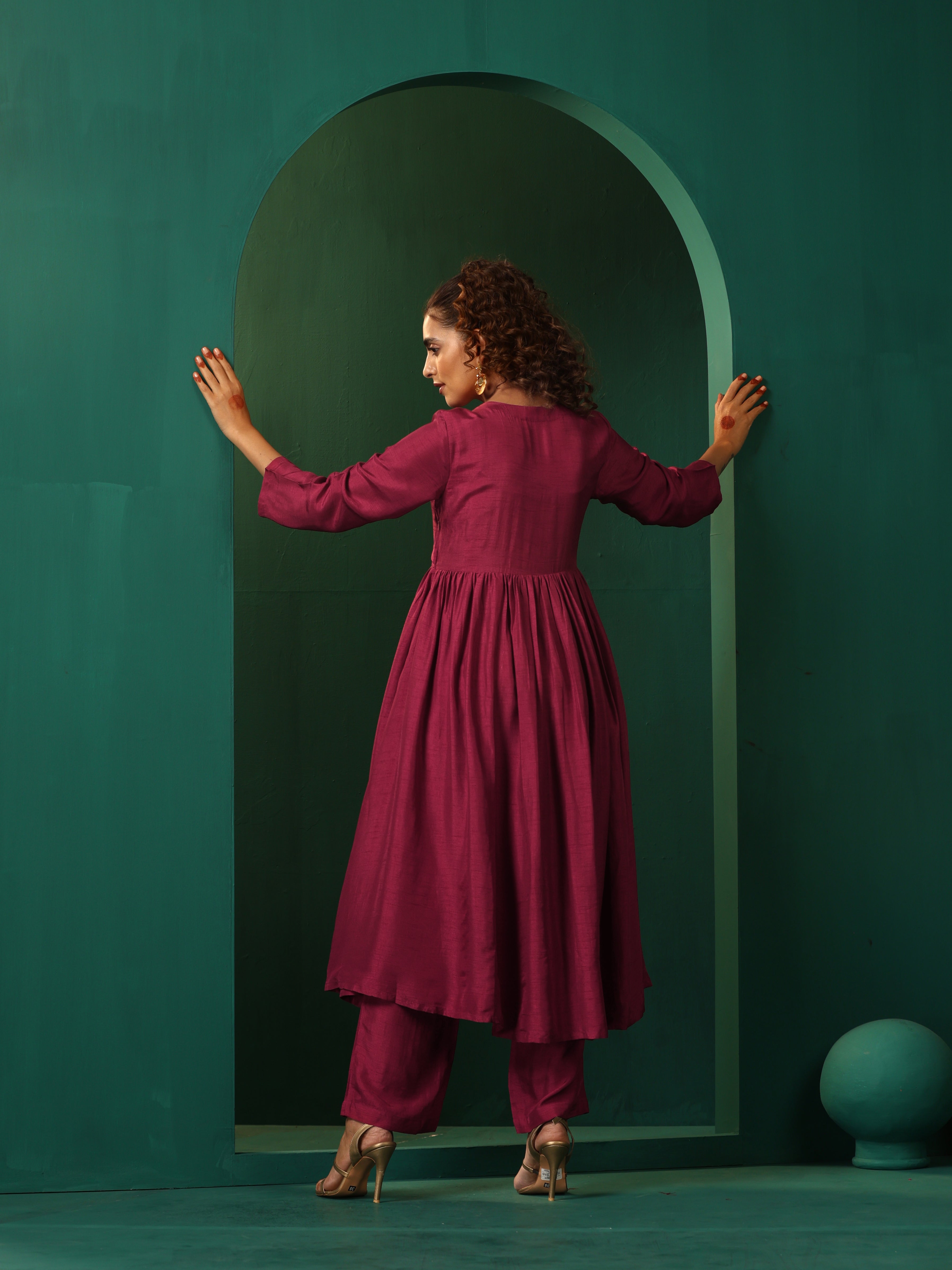 trueBrowns Maroon Silk Angrakha Kurta Pant Set - Distacart