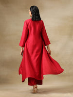 Thumbnail for trueBrowns Maroon Textured Silk Front Slit Kurta Pant Set - Distacart