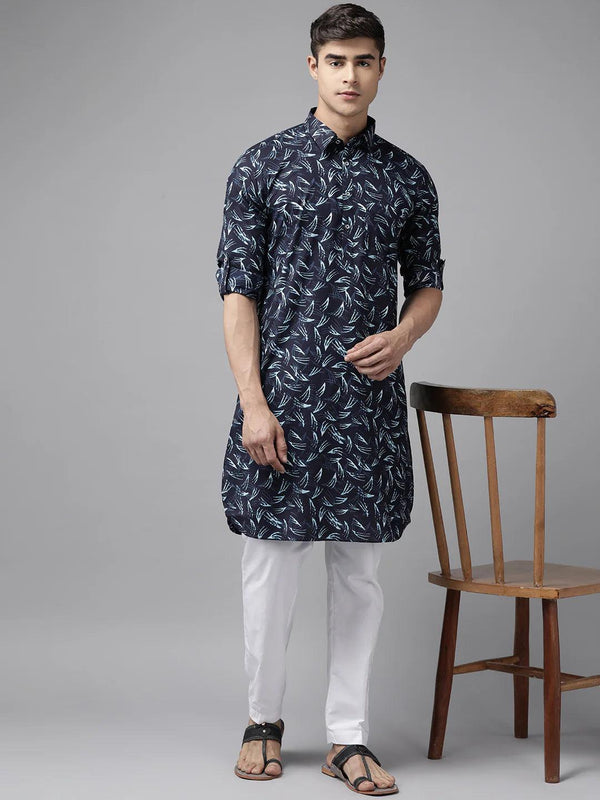 Fabmade Pure Cotton Pathani Kurta Print With Pyjama - Distacart