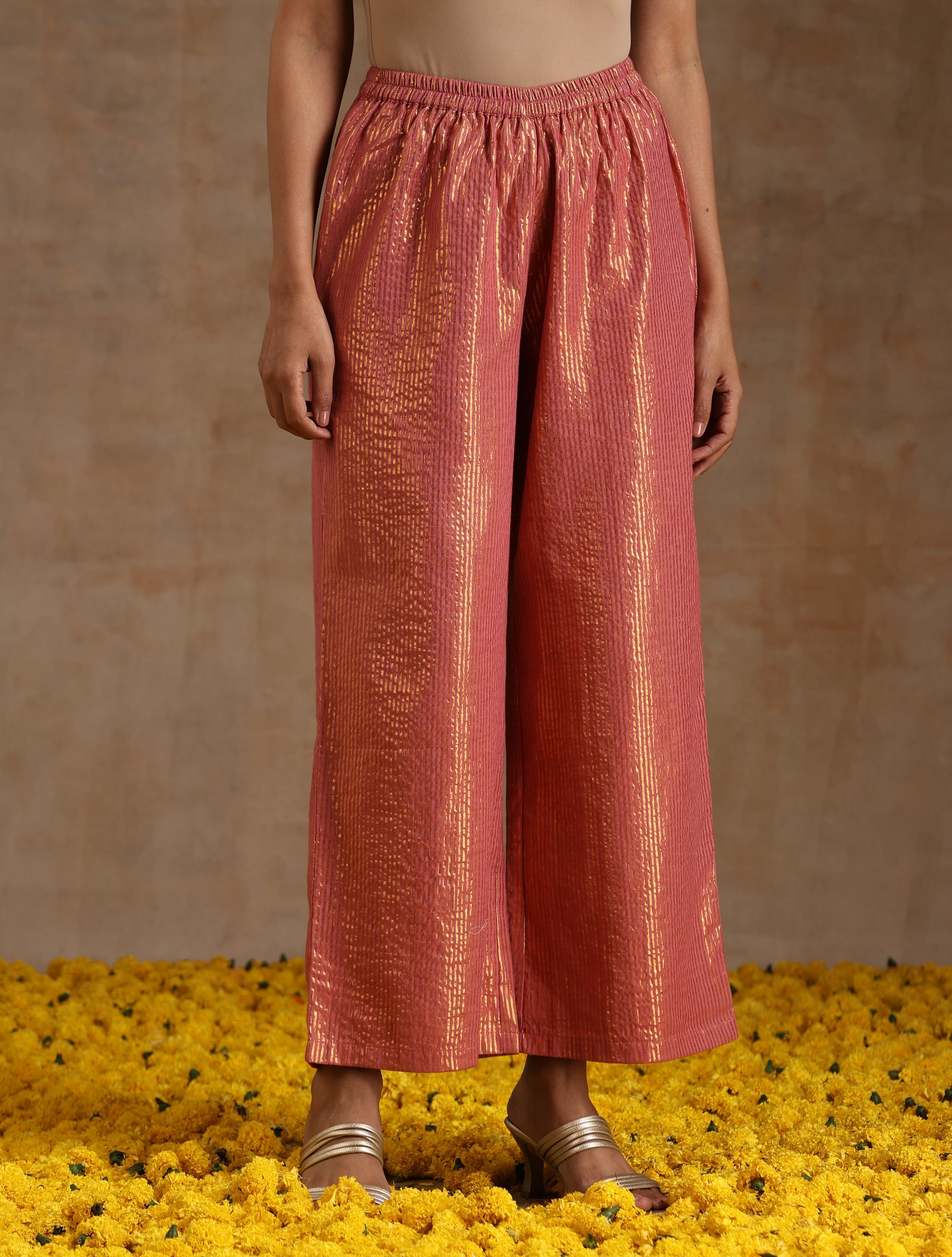 trueBrowns Blush Gold Cotton Anarkali Set - Distacart