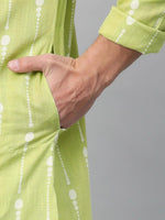 Thumbnail for Fabmade Lime Green And White Printed Straight Kurta Pyjama - Distacart
