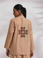Thumbnail for trueBrowns Beige Cotton Embroidered Shirt Top Co-ord Set - Distacart