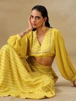 Thumbnail for trueBrowns Lime Green Bandhani Printed Silk Top Skirt Set - Distacart