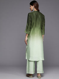 Thumbnail for Varanga Women Mandarin Collar Placement Embroidered Kurta Paired With Tonal Bottom
