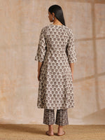 Thumbnail for trueBrowns Clay Dabu Buta Print Cotton Front Neck Gathered Kurta Pant Set - Distacart