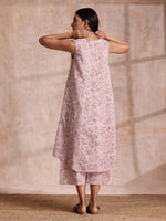 Thumbnail for trueBrowns Grey Overall Floral Block Print Cotton High-Low Co-Ord Set - Distacart