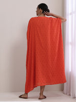 Thumbnail for trueBrowns Orange Dobby Panel Kaftan Dress - Distacart
