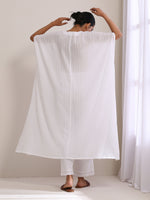 Thumbnail for trueBrowns White Dobby Panel Kaftan Kurta Pant Set - Distacart