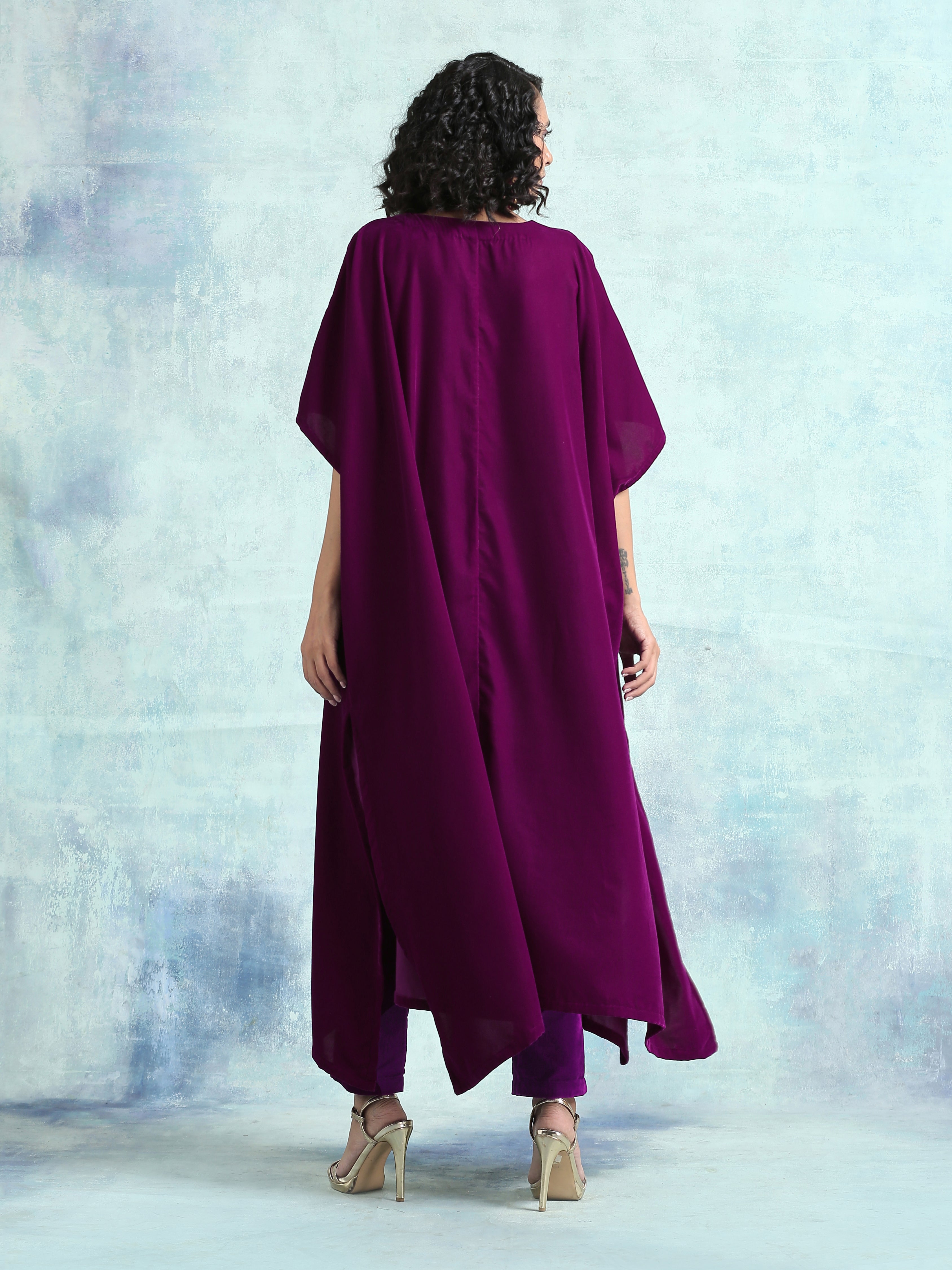 trueBrowns Wine Velvet Kaftan Kurta - Distacart