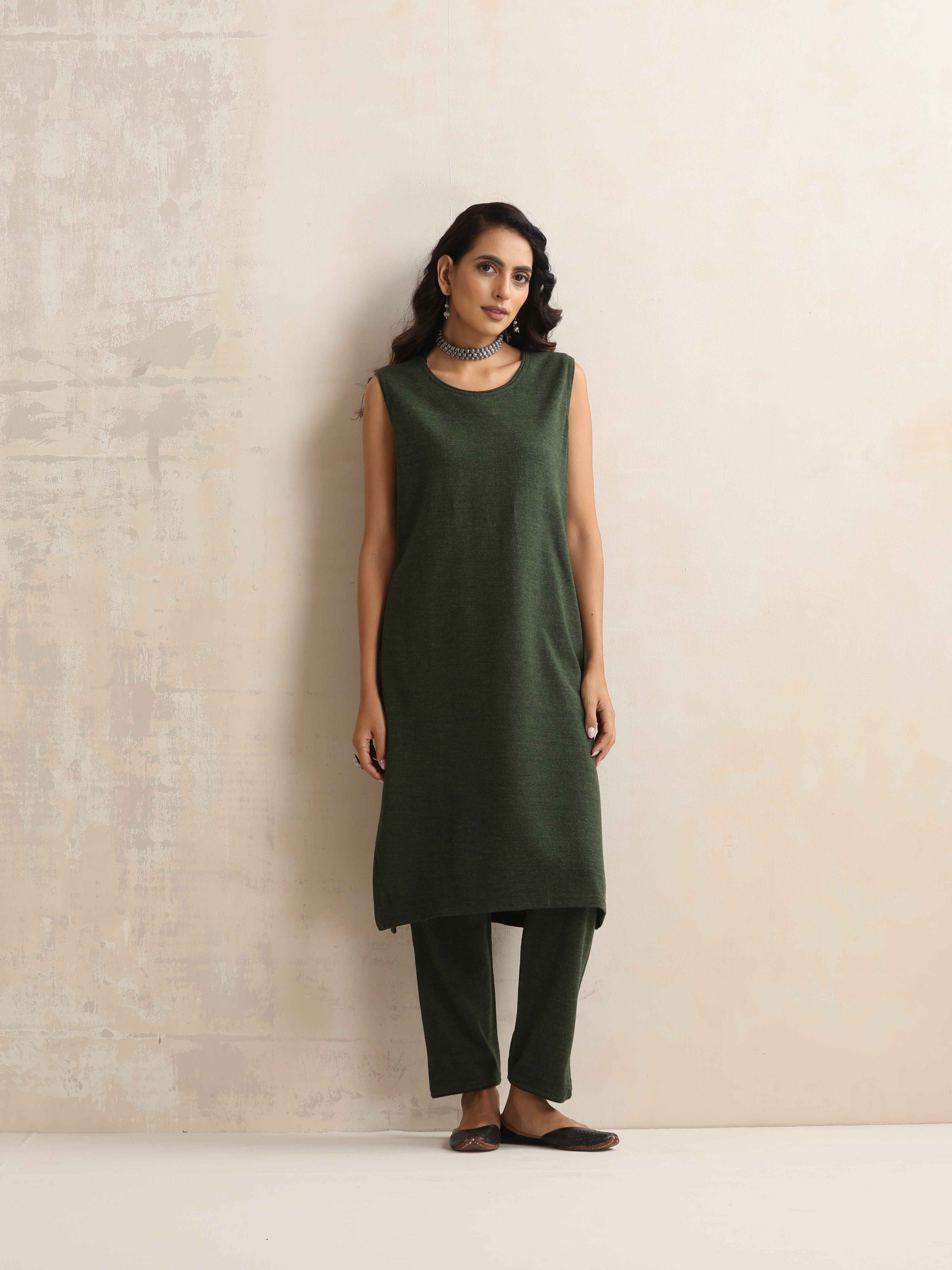trueBrowns Green Kashmiri Woollen Jacket 3pc Set - Distacart