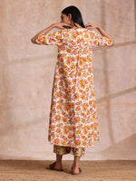 Thumbnail for trueBrowns Red Overall Floral On White Cotton Block Print Kurta Pant Set - Distacart
