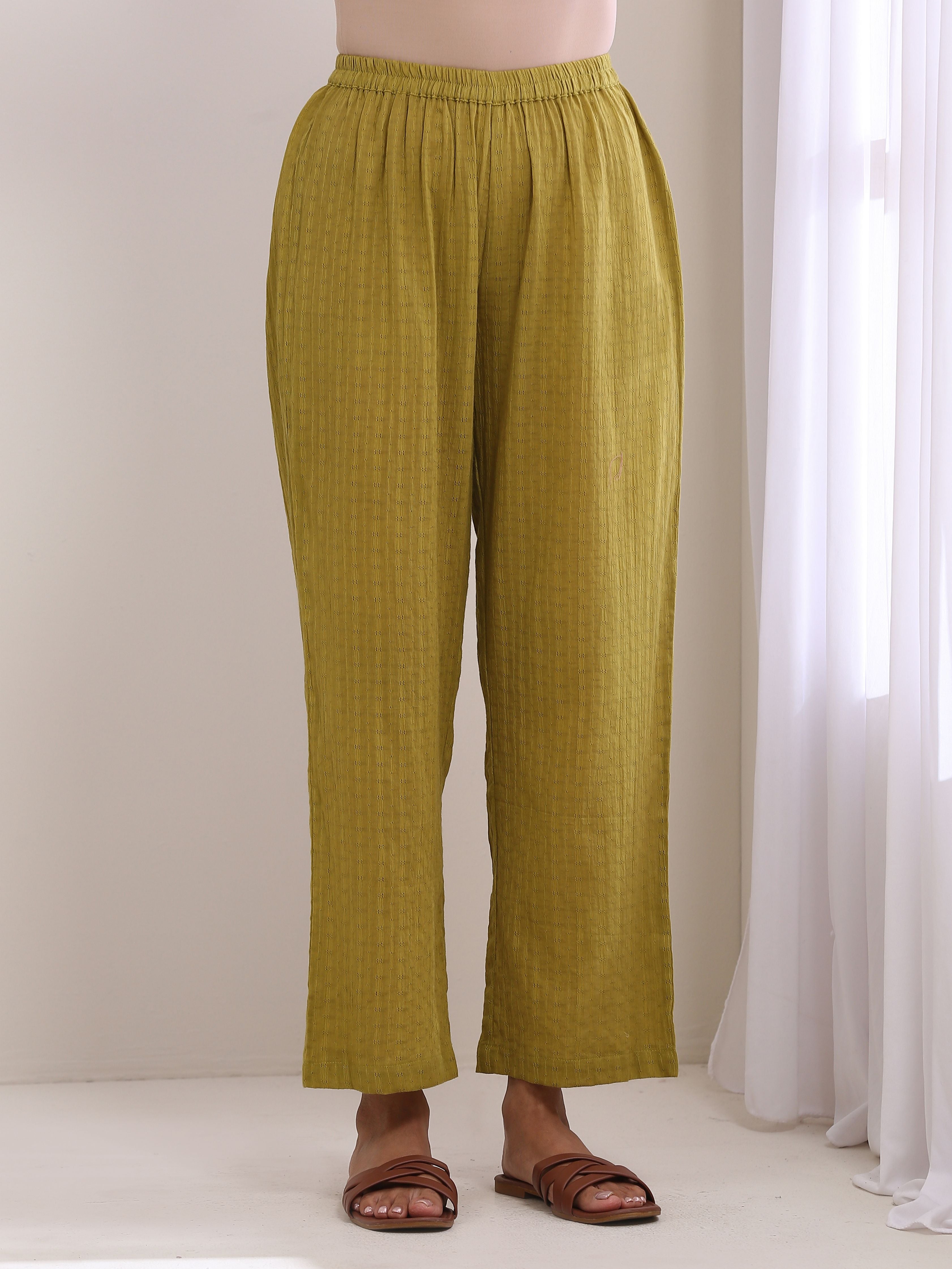 trueBrowns Avacado Green Dobby Flared Slit Kurta Pant Set - Distacart