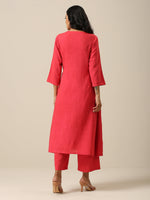 Thumbnail for trueBrowns Bright Pink Slub Texture Angrakha Pant Set - Distacart