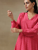 Thumbnail for trueBrowns Pink Bandhani Printed Silk Gathered Sleeve Co-Ord Set - Distacart